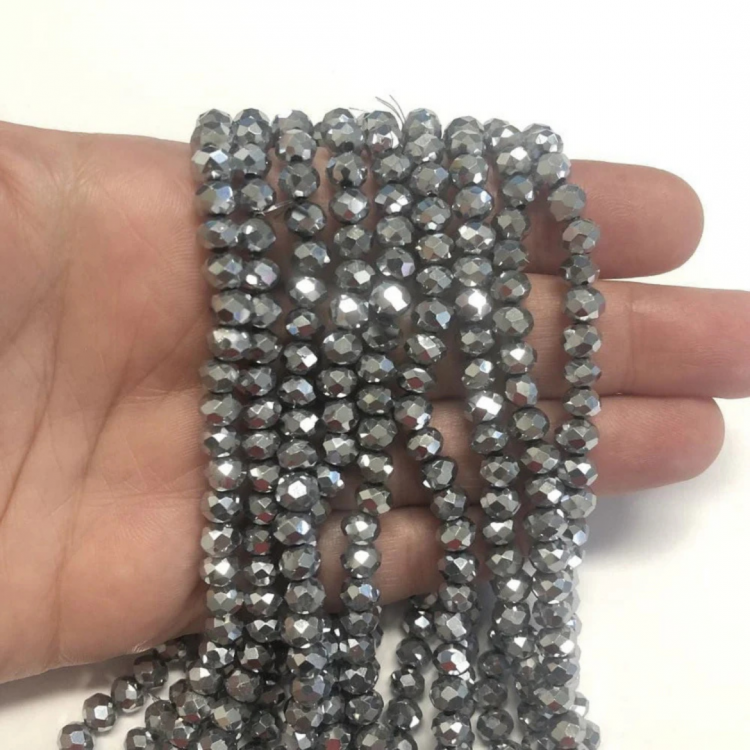 Kristal Boncuk 6 mm Janjanlı Gümüş Renk