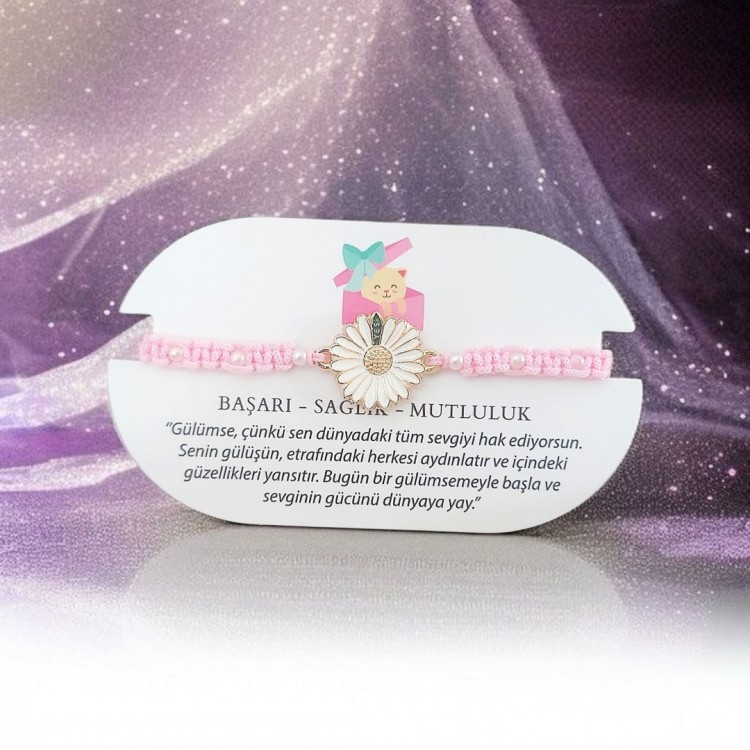 Yes Baskılı Papatya İncili Makrome Bileklik - Pembe Renkli - Toptan Takı Yes Baskılı Papatya İncili Makrome Bileklik - Pembe Renkli - Toptan Takı