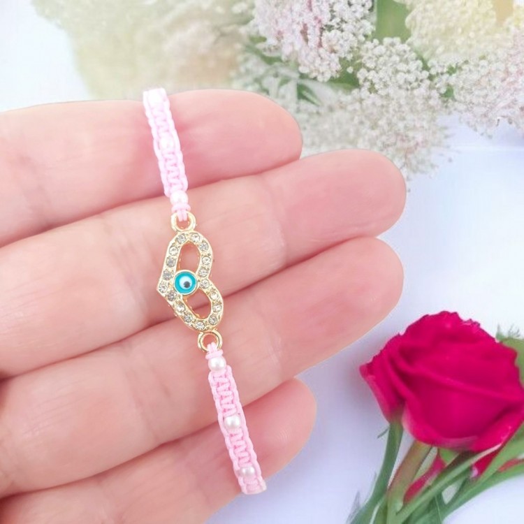 Nazarlı Kalp Pembe Renkli Makrome Bileklik - Toptan Bijuteri Bileklik Nazarlı Kalp Pembe Renkli Makrome Bileklik - Toptan Bijuteri Bileklik