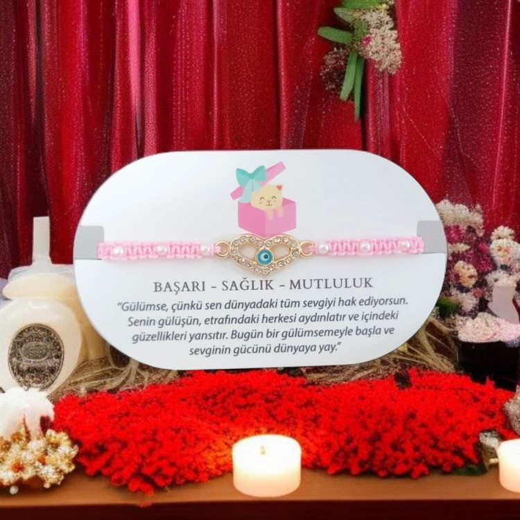 Nazarlı Kalp Pembe Renkli Makrome Bileklik - Toptan Bijuteri Bileklik Nazarlı Kalp Pembe Renkli Makrome Bileklik - Toptan Bijuteri Bileklik