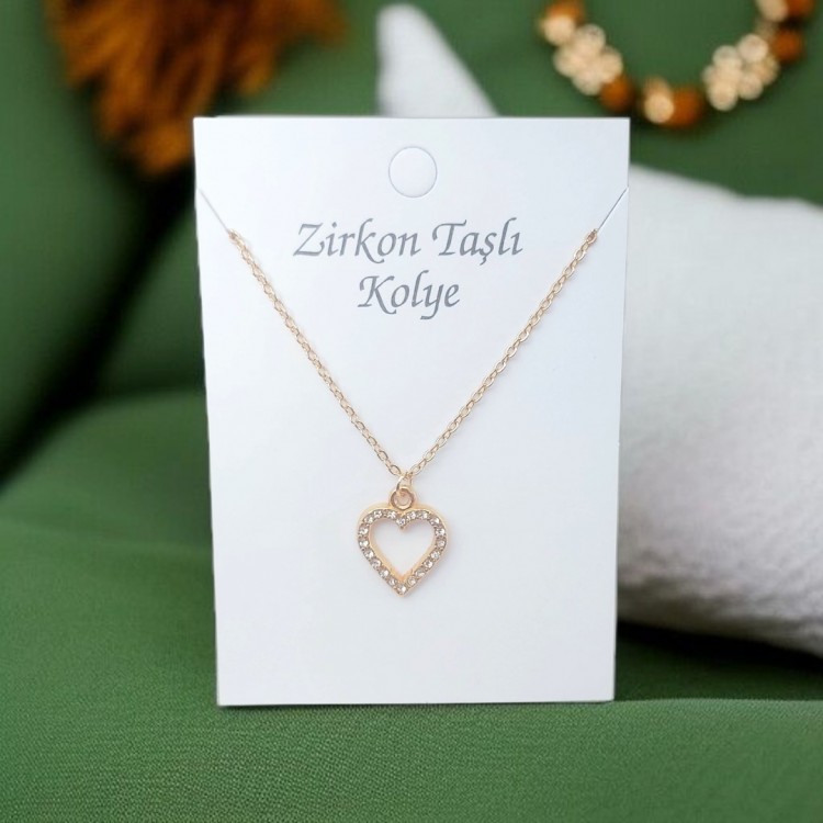 Zirkon Taşlı Kalp Kolye | Kararmaz Altın Kaplama Toptan Bijuteri Kolye