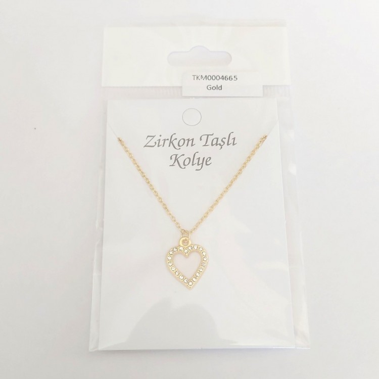 Zirkon Taşlı Kalp Kolye | Kararmaz Altın Kaplama Toptan Bijuteri Kolye