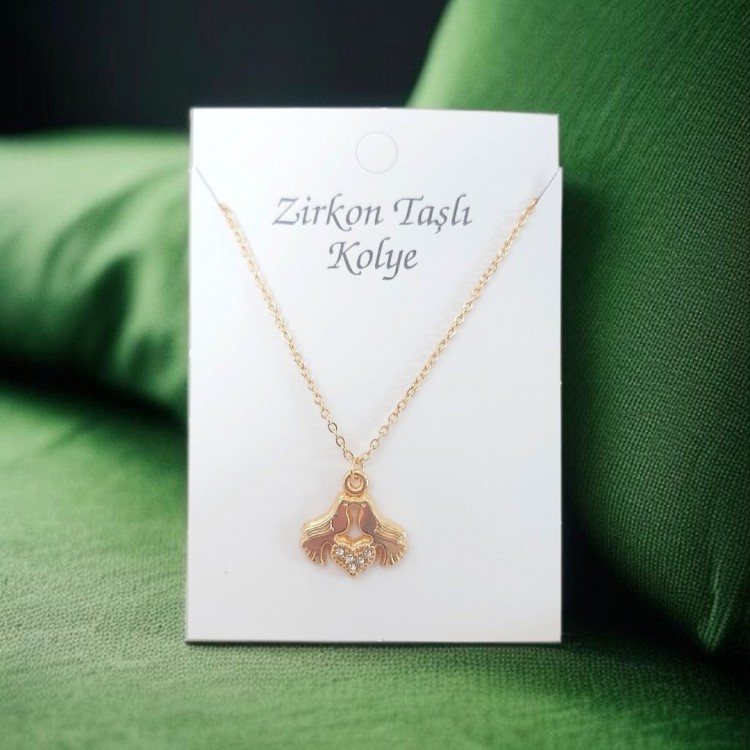 Kalpli Kuş Toptan Bijuteri Kolye, Kararmaz Gold Kaplama Kalpli Kuş Toptan Bijuteri Kolye, Kararmaz Gold Kaplama