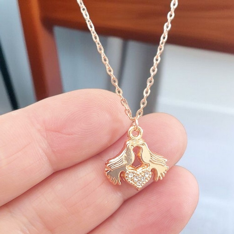 Kalpli Kuş Toptan Bijuteri Kolye, Kararmaz Rose Kaplama Kalpli Kuş Toptan Bijuteri Kolye, Kararmaz Rose Kaplama