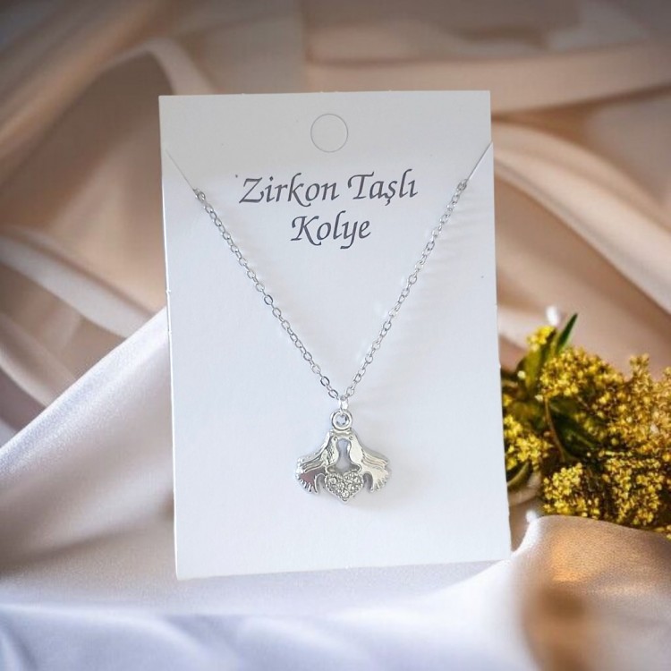 Kalpli Kuş Toptan Bijuteri Kolye, Kararmaz Gümüş Kaplama Kalpli Kuş Toptan Bijuteri Kolye, Kararmaz Gümüş Kaplama