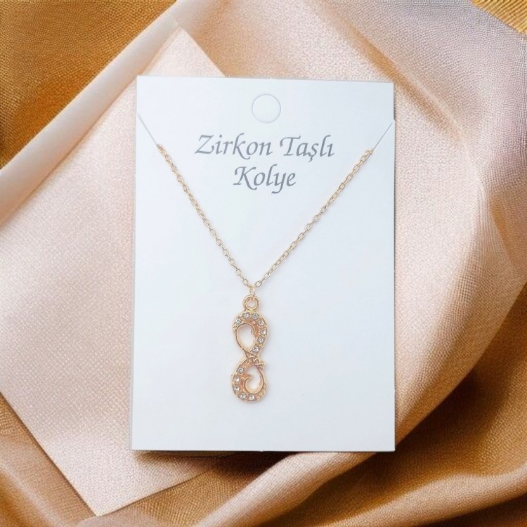 Aşk Yazılı Sonsuzluk Kolye | Zirkon Taşlı Gümüş Kaplama Toptan Bijuteri Kolye