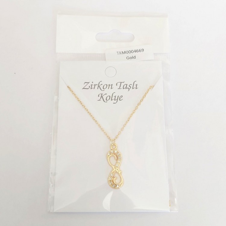Aşk Yazılı Sonsuzluk Kolye | Zirkon Taşlı Gümüş Kaplama Toptan Bijuteri Kolye