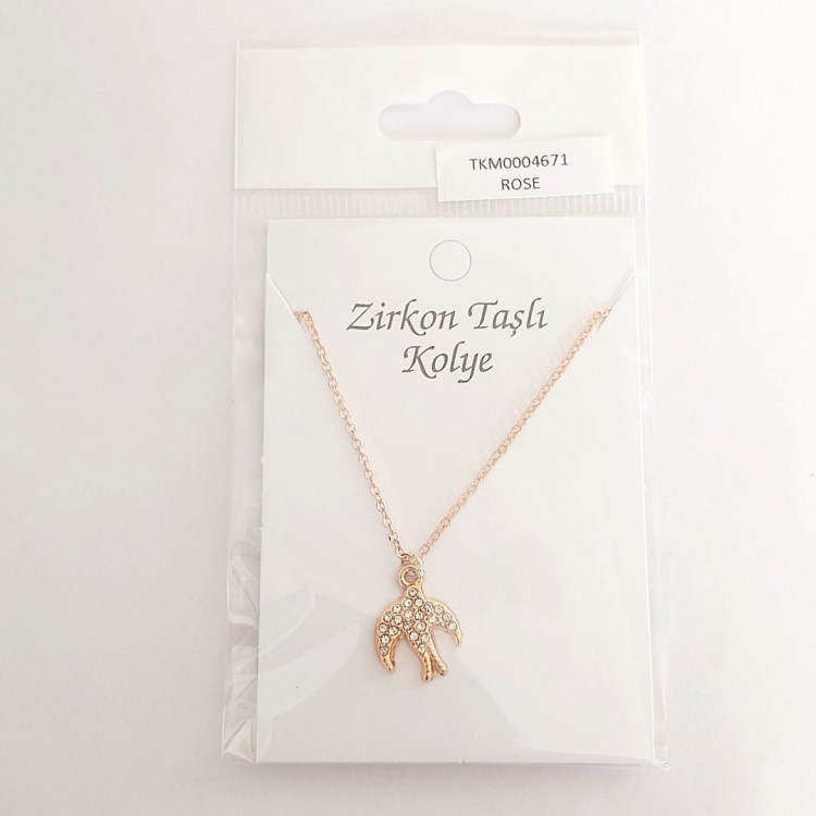 Martı Figürlü Kadın Kolye, Zirkon Taşlı Rose Kaplama | Toptan Kararmaz Bijuteri Takı