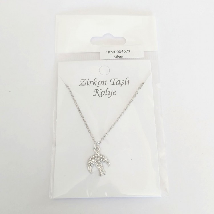Martı Figürlü Kadın Kolye, Zirkon Taşlı Gümüş Kaplama | Toptan Kararmaz Bijuteri Takı