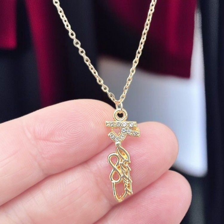 Atatürk İmza Kolye | Zirkon Taşlı Gold Kaplama Toptan Bijuteri Kolye