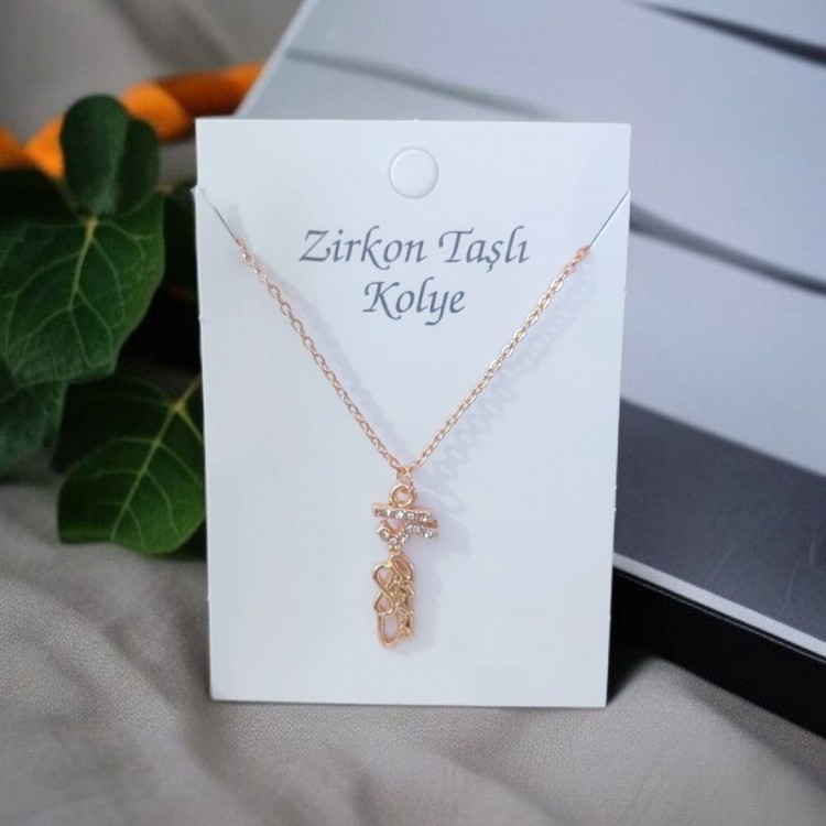 Atatürk İmza Kolye | Zirkon Taşlı Rose Kaplama Toptan Bijuteri Kolye
