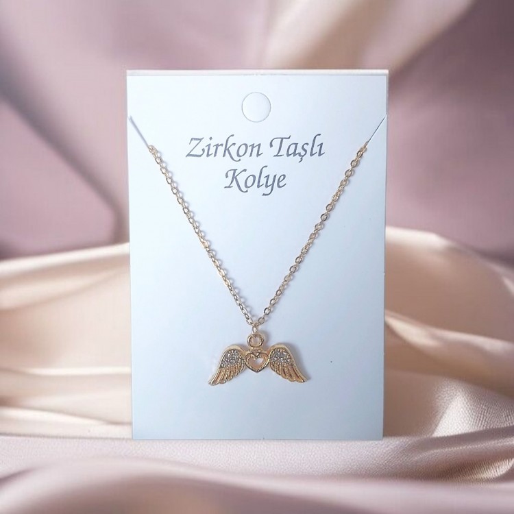 Melek Kanadı Toptan Kadın Kolye, Zirkon Taşlı Altın Kaplama