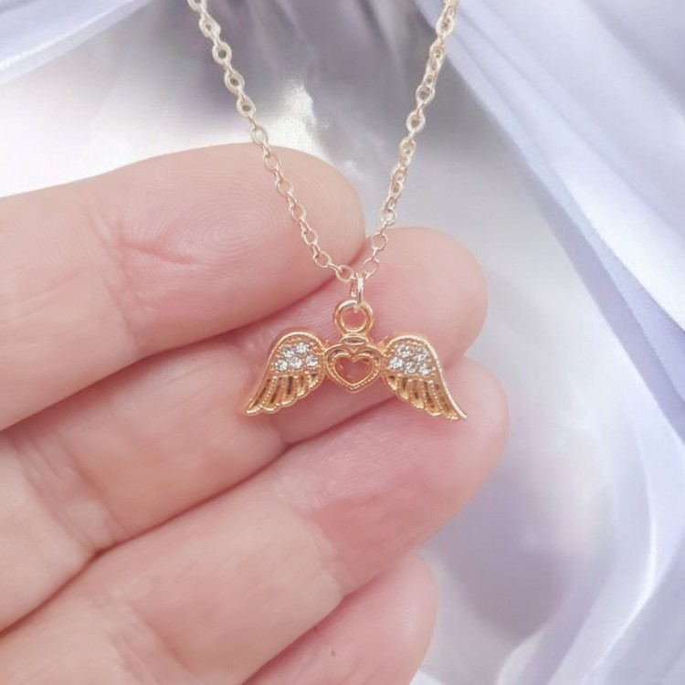 Melek Kanadı Toptan Kadın Kolye, Zirkon Taşlı Rose Kaplama Melek Kanadı Toptan Kadın Kolye, Zirkon Taşlı Rose Kaplama