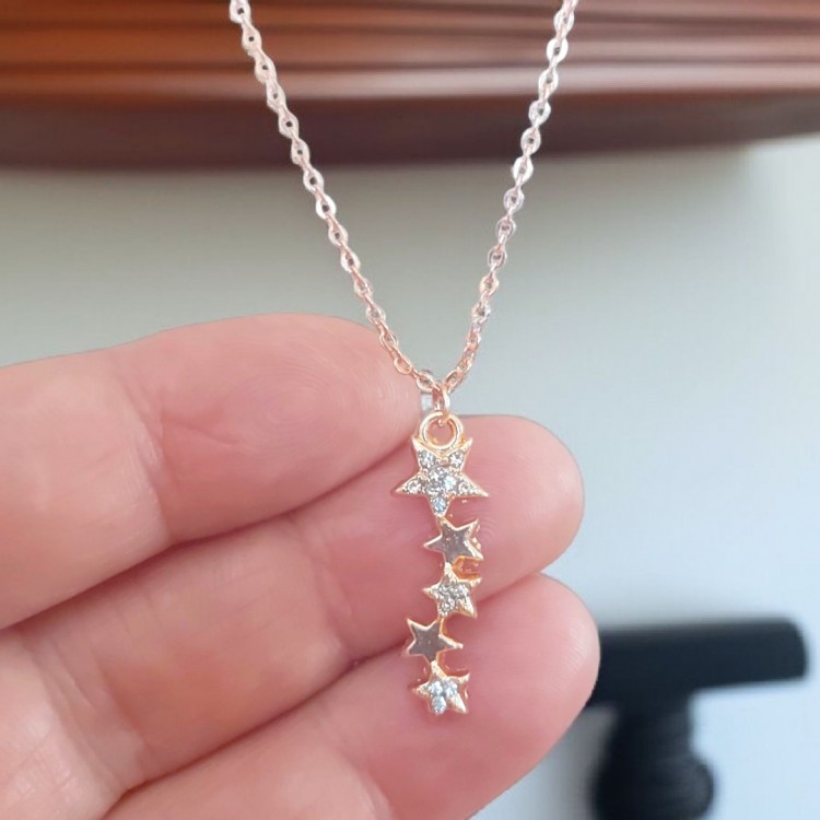 Yıldız Tasarım Toptan Kadın Kolye, Zirkon Taşlı Rose Kaplama Yıldız Tasarım Toptan Kadın Kolye, Zirkon Taşlı Rose Kaplama