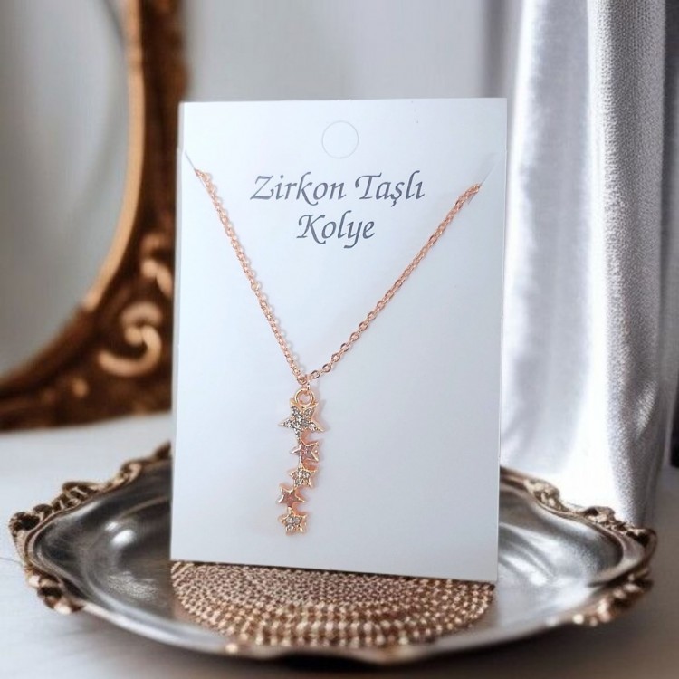 Yıldız Tasarım Toptan Kadın Kolye, Zirkon Taşlı Rose Kaplama Yıldız Tasarım Toptan Kadın Kolye, Zirkon Taşlı Rose Kaplama