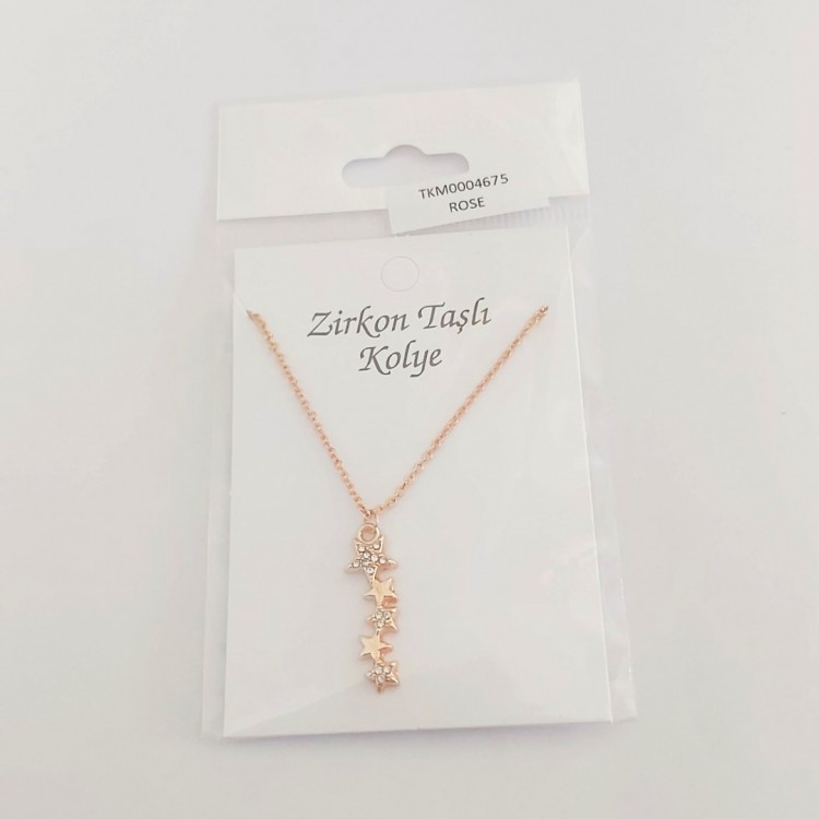 Yıldız Tasarım Toptan Kadın Kolye, Zirkon Taşlı Rose Kaplama Yıldız Tasarım Toptan Kadın Kolye, Zirkon Taşlı Rose Kaplama
