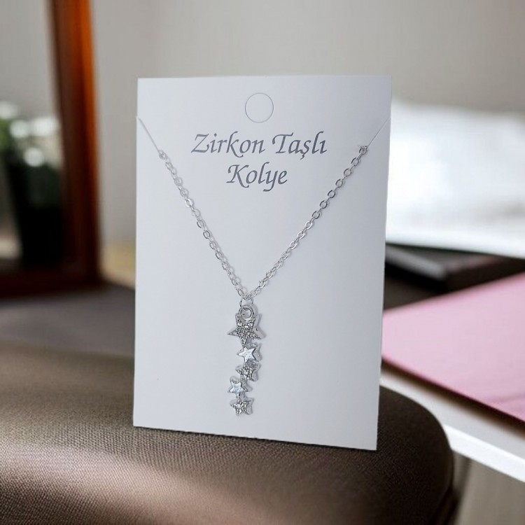 Yıldız Tasarım Toptan Kadın Kolye, Zirkon Taşlı Gümüş Kaplama Yıldız Tasarım Toptan Kadın Kolye, Zirkon Taşlı Gümüş Kaplama