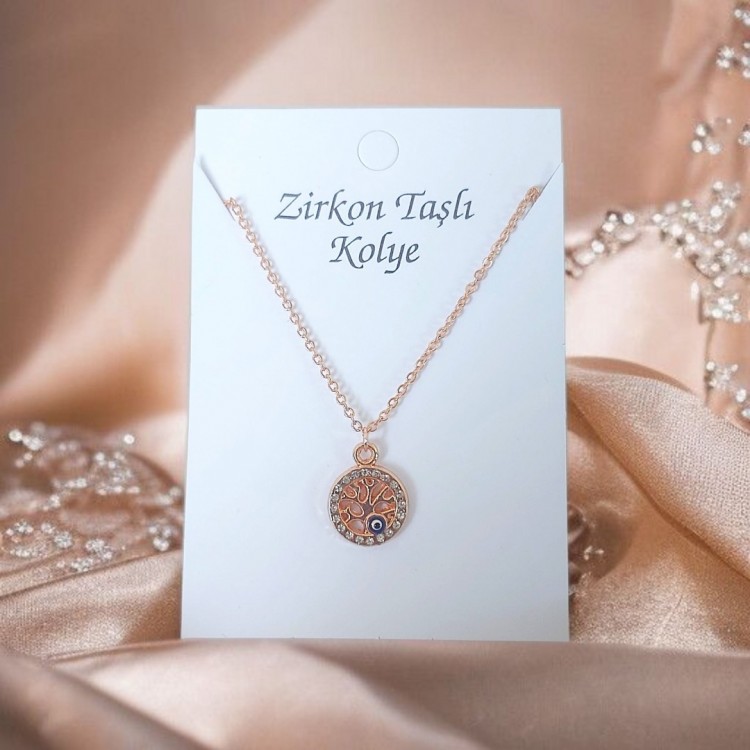 Nazarlı Hayat Ağacı Taşlı Kadın Kolye , Rose Kaplama | Toptan Bijuteri Takı Nazarlı Hayat Ağacı Taşlı Kadın Kolye , Rose Kaplama | Toptan Bijuteri Takı