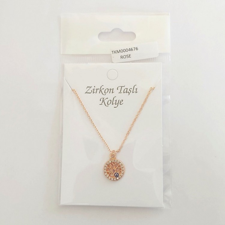 Nazarlı Hayat Ağacı Taşlı Kadın Kolye , Rose Kaplama | Toptan Bijuteri Takı Nazarlı Hayat Ağacı Taşlı Kadın Kolye , Rose Kaplama | Toptan Bijuteri Takı