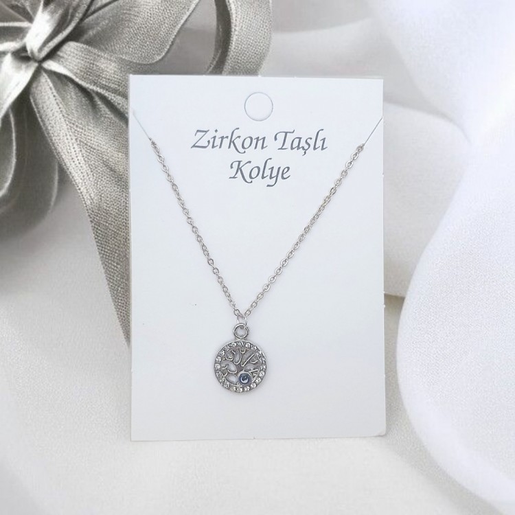 Nazarlı Hayat Ağacı Taşlı Kadın Kolye ,Gümüş Kaplama | Toptan Bijuteri Takı Nazarlı Hayat Ağacı Taşlı Kadın Kolye ,Gümüş Kaplama | Toptan Bijuteri Takı
