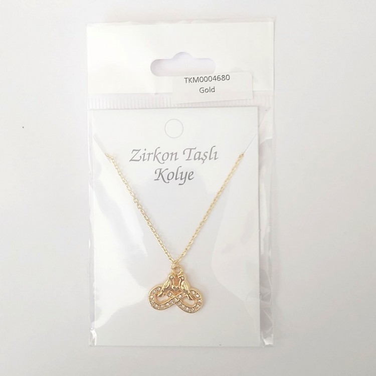 Zirkon Taşlı Kadın Kolye, Kararmaz Gold Kaplama | Toptan Bijuteri Kolye