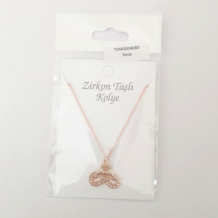 Zirkon Taşlı Kadın Kolye, Kararmaz Rose Kaplama | Toptan Bijuteri Kolye