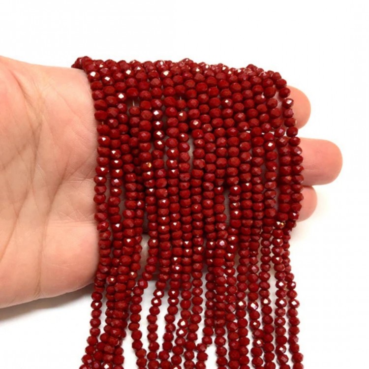 Bordo Renk 8 mm Kristal Boncuk